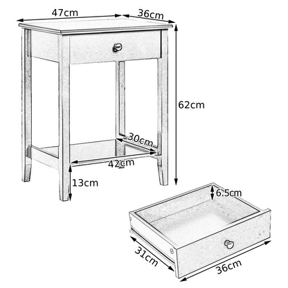 Set of 2 Bedside Couch Sofa Table with Sliding Drawer-White