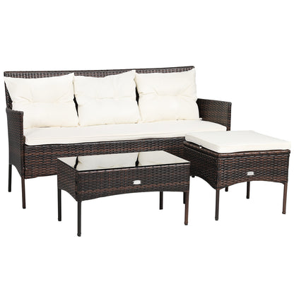 4 Seater Rattan Garden Furniture Set with Cushioned Sofa-White