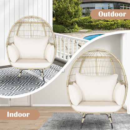 Oversized Rattan Egg Chair with 4 Cushions for Balcony Backyard