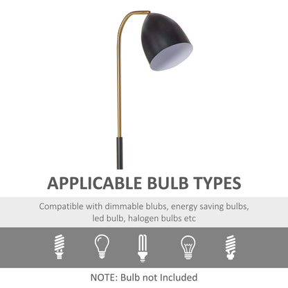 HOMCOM Arc Floor Lamp, Standing Reading Light, with Adjustable Lampshade, and Round Base for Living Room, Office, Bedroom, Black Gold