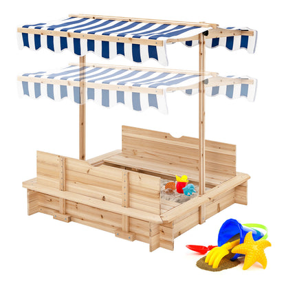 Kids Outdoor Sandbox with 2 Convertible Seat Benches