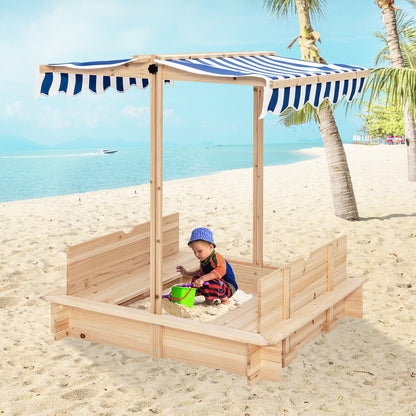 Kids Outdoor Sandbox with 2 Convertible Seat Benches