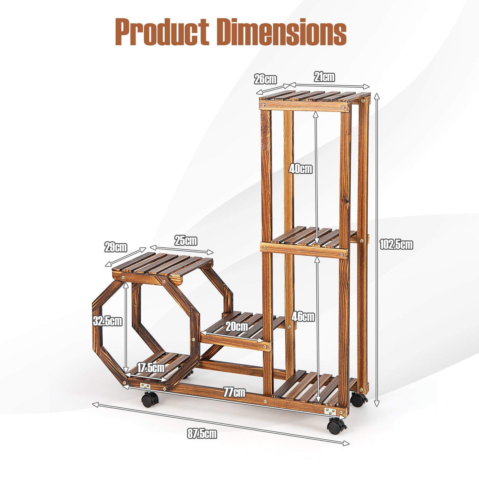 Rolling Wood Plant Stand with Lockable Wheels