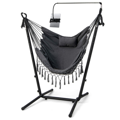 Hammock Chair with Stand and Phone Holder-Grey