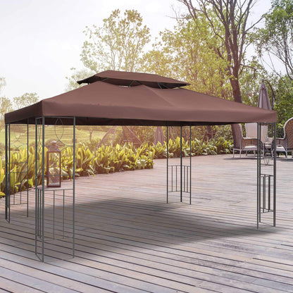 outsunny-3x4m-gazebo-replacement-roof-canopy-2-tier-top-uv-cover-garden-patio-outdoor-sun-awning-shelters-brown-top-only