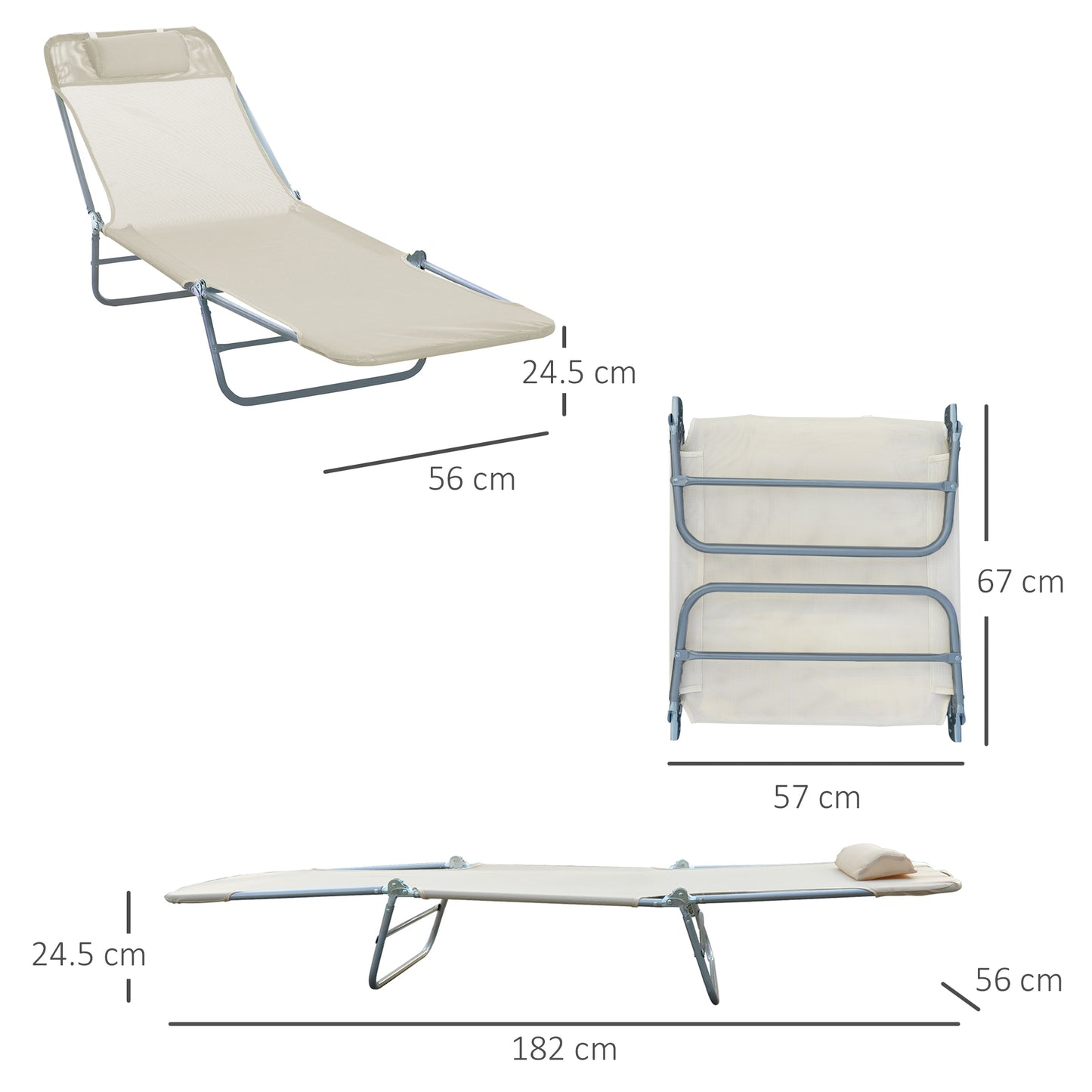 HOMCOM Garden Lounger Recliner Adjustable Sun Bed Chair-Beige