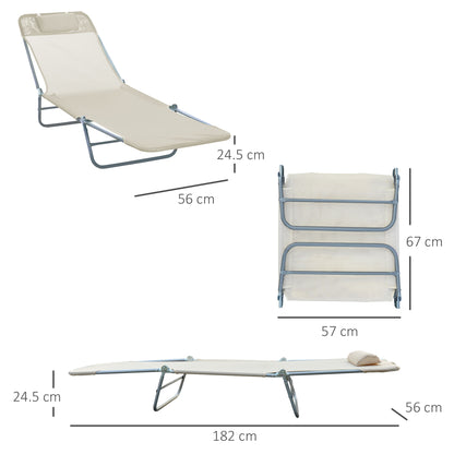 HOMCOM Garden Lounger Recliner Adjustable Sun Bed Chair-Beige