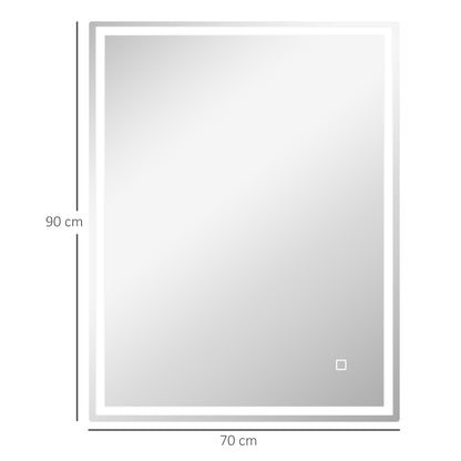 HOMCOM 90 x 70cm LED Bathroom Mirror with Lights, Dimmable Makeup Mirror, Vanity Mirror with 3 Colour, Smart Touch, Anti-Fog