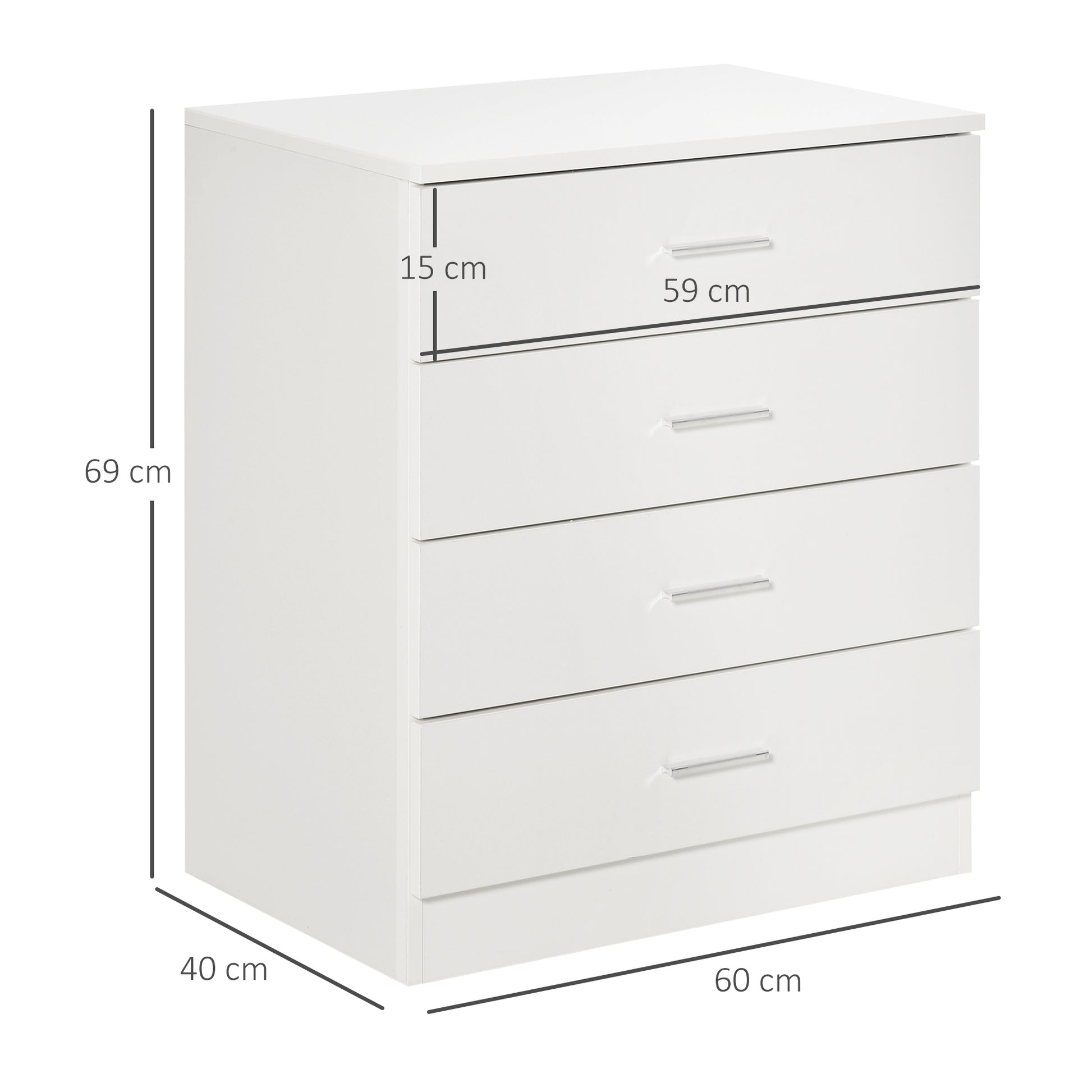 HOMCOM Storage Cabinet Vertical Drawer Chest of 4 w/ Metal Rails Anti-Tip for Playroom, Nursery Room, Hallway, etc