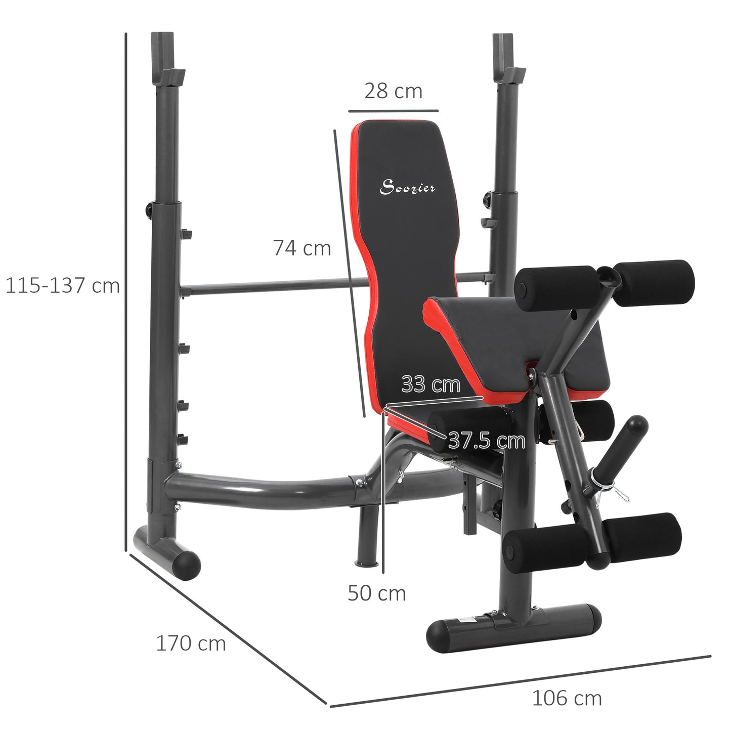 HOMCOM Multifunctional Weight Bench, for Arms, Legs, Abdomen - Red and Black