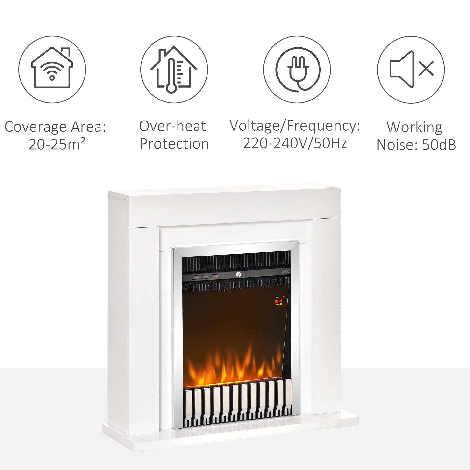 HOMCOM Electric Fireplace Suite with Remote Control, Freestanding Fireplace Heater with Flame Effect, 1kW/2kW, Overheat Protection, White