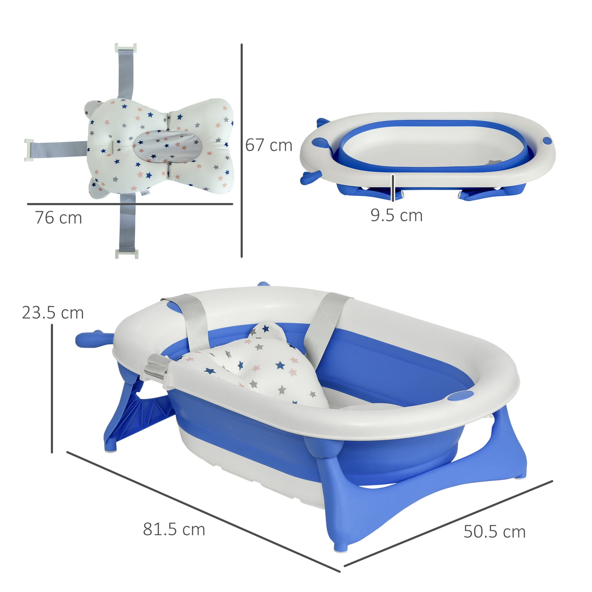 HOMCOM Collapsible Baby Bath Tub Foldable Ergonomic w/ Cushion Temperature Sensitive Water Plug Non-Slip Support Leg Portable for 0-3 Years, Blue