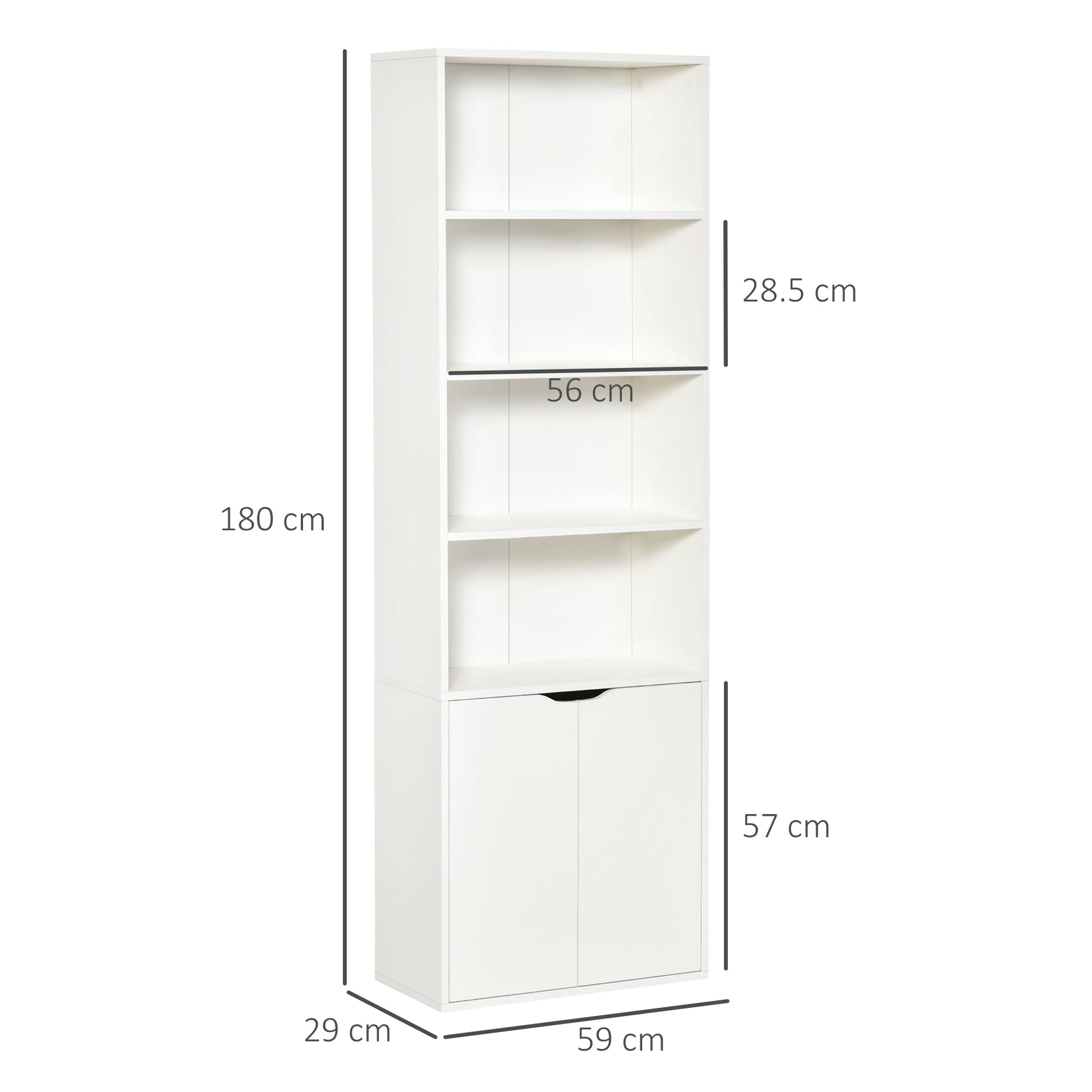 HOMCOM 2 Door 4 Shelves Tall Bookcase Modern Storage Cupboard Display Unit for Living Room Study Bedroom Home Office Furniture White