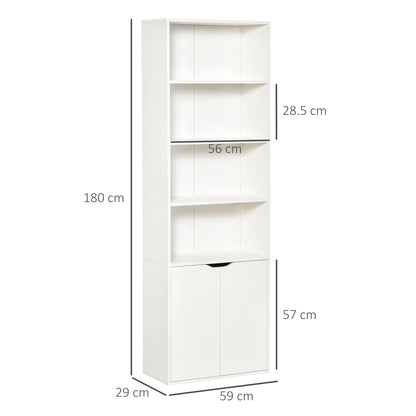 HOMCOM 2 Door 4 Shelves Tall Bookcase Modern Storage Cupboard Display Unit for Living Room Study Bedroom Home Office Furniture White