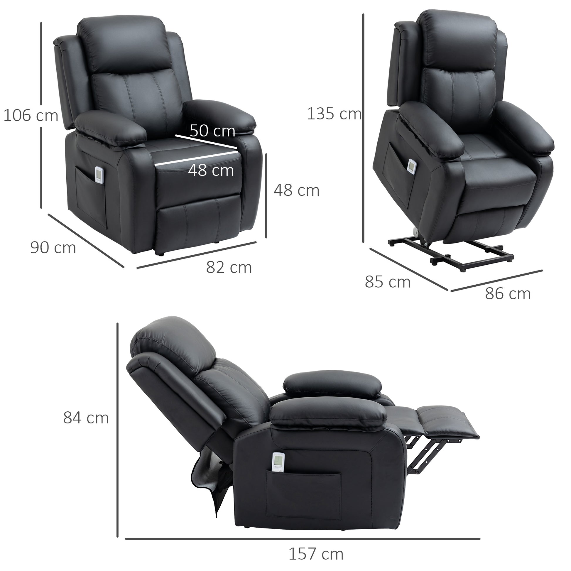 HOMCOM Electric Power Lift Recliner Chair Vibration Massage Reclining Chair with Remote Control and Side Pocket, Black