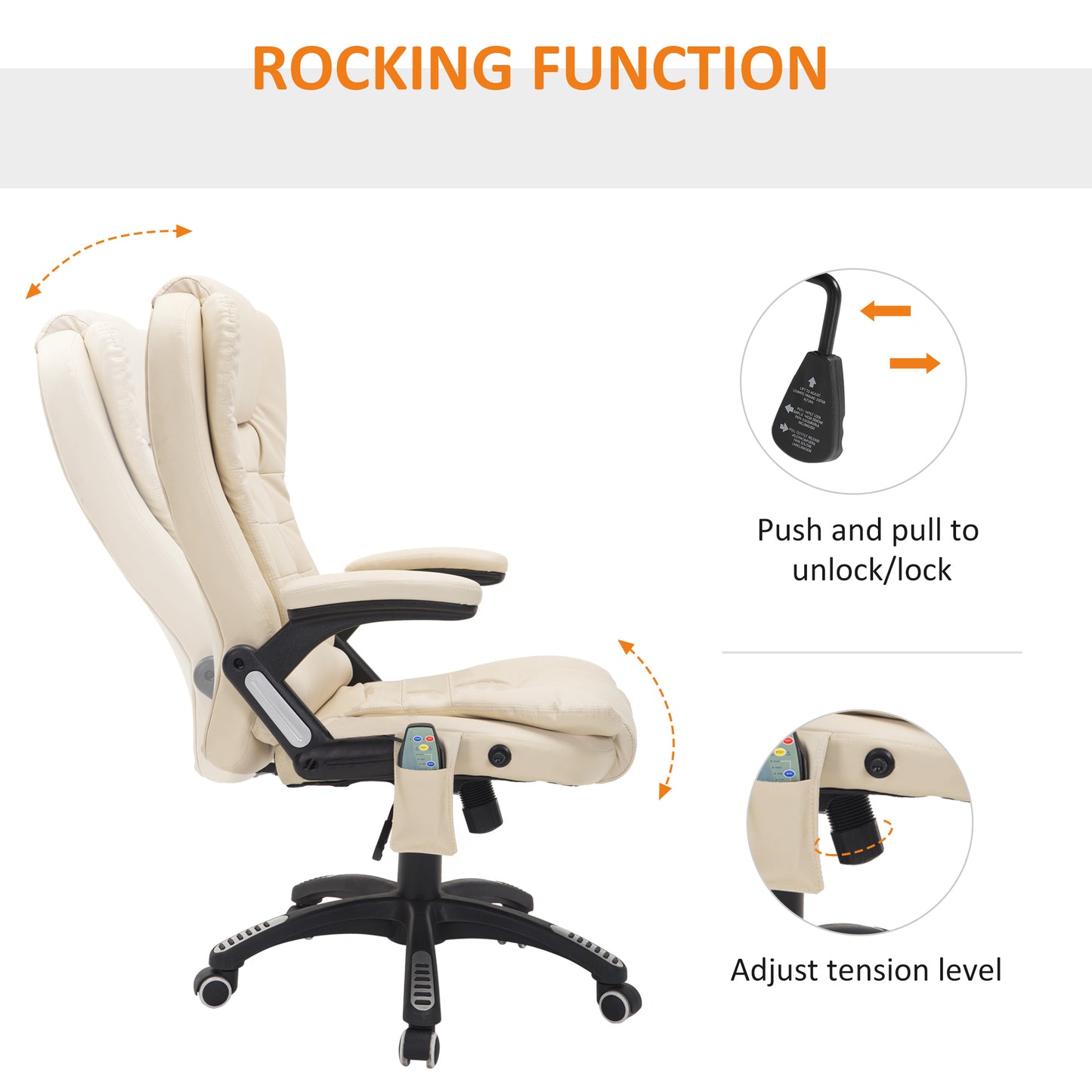 HOMCOM Executive Office Chair with Massage and Heat, High Back PU Leather Massage Office Chair With Tilt and Reclining Function, Beige