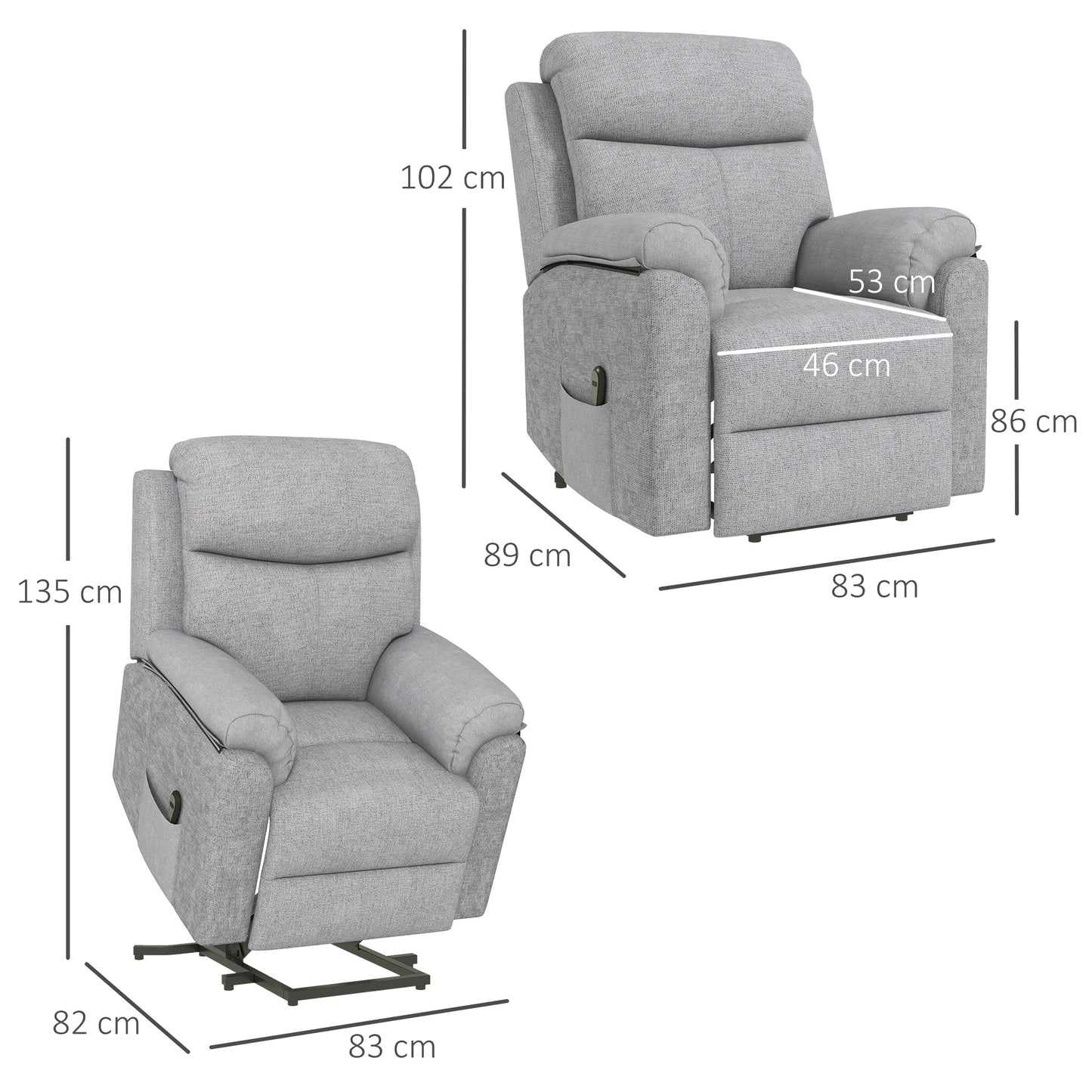 HOMCOM Power Lift Chair Electric Riser Recliner for Elderly, Linen Fabric Sofa Lounge Armchair with Remote Control and Side Pocket, Grey