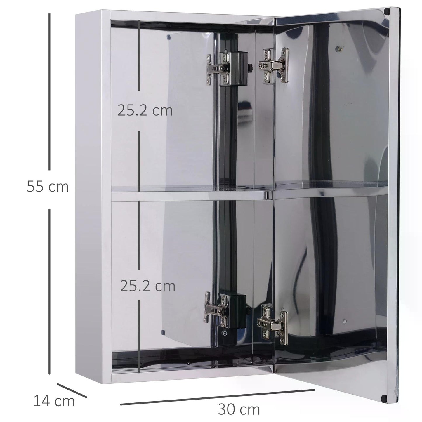 HOMCOM Stainless Steel Wall-mounted Bathroom Mirror Storage Cabinet 300mm (W)