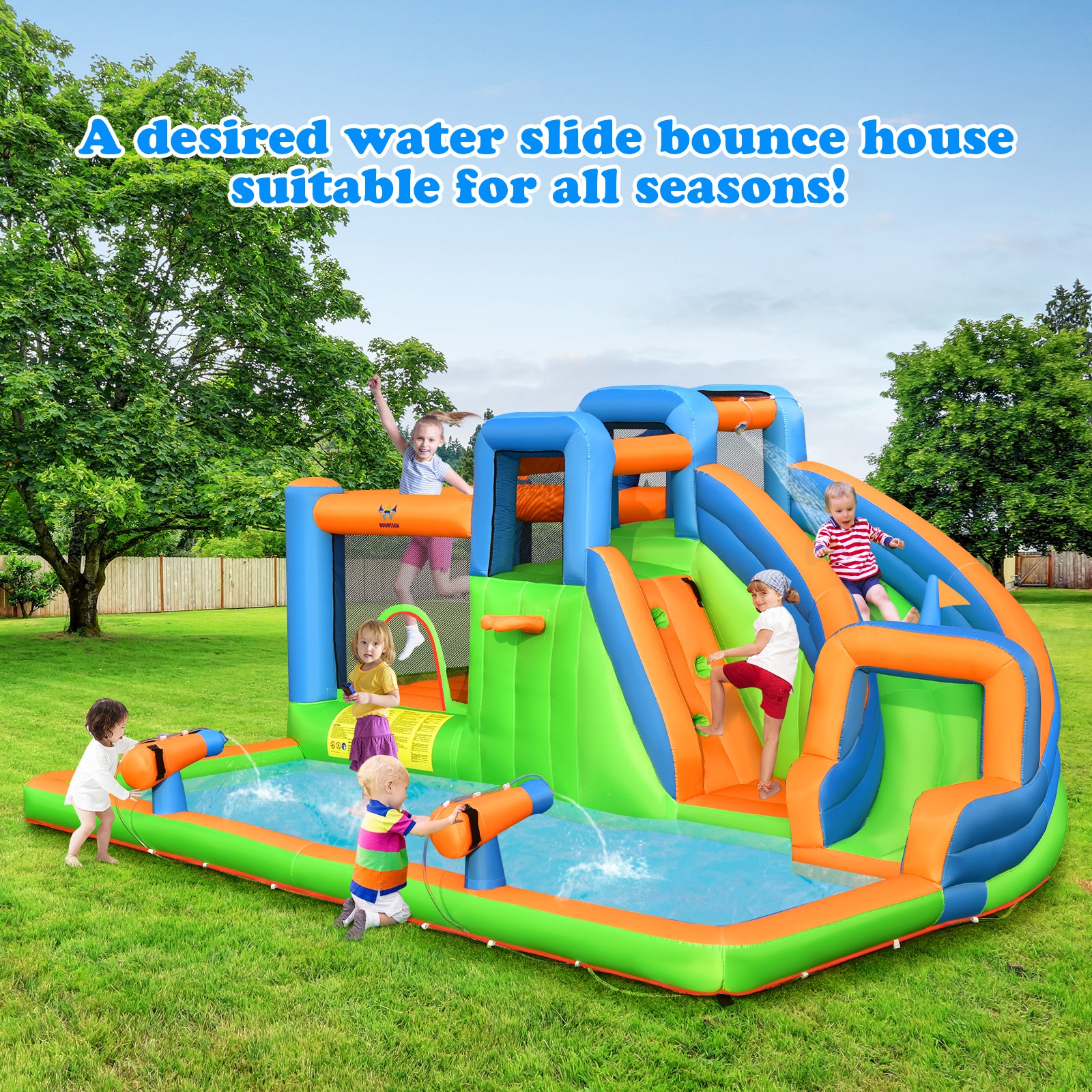 6 in 1 Inflatable Water Slide Kids Water Park for Lawn Yard (without Blower)