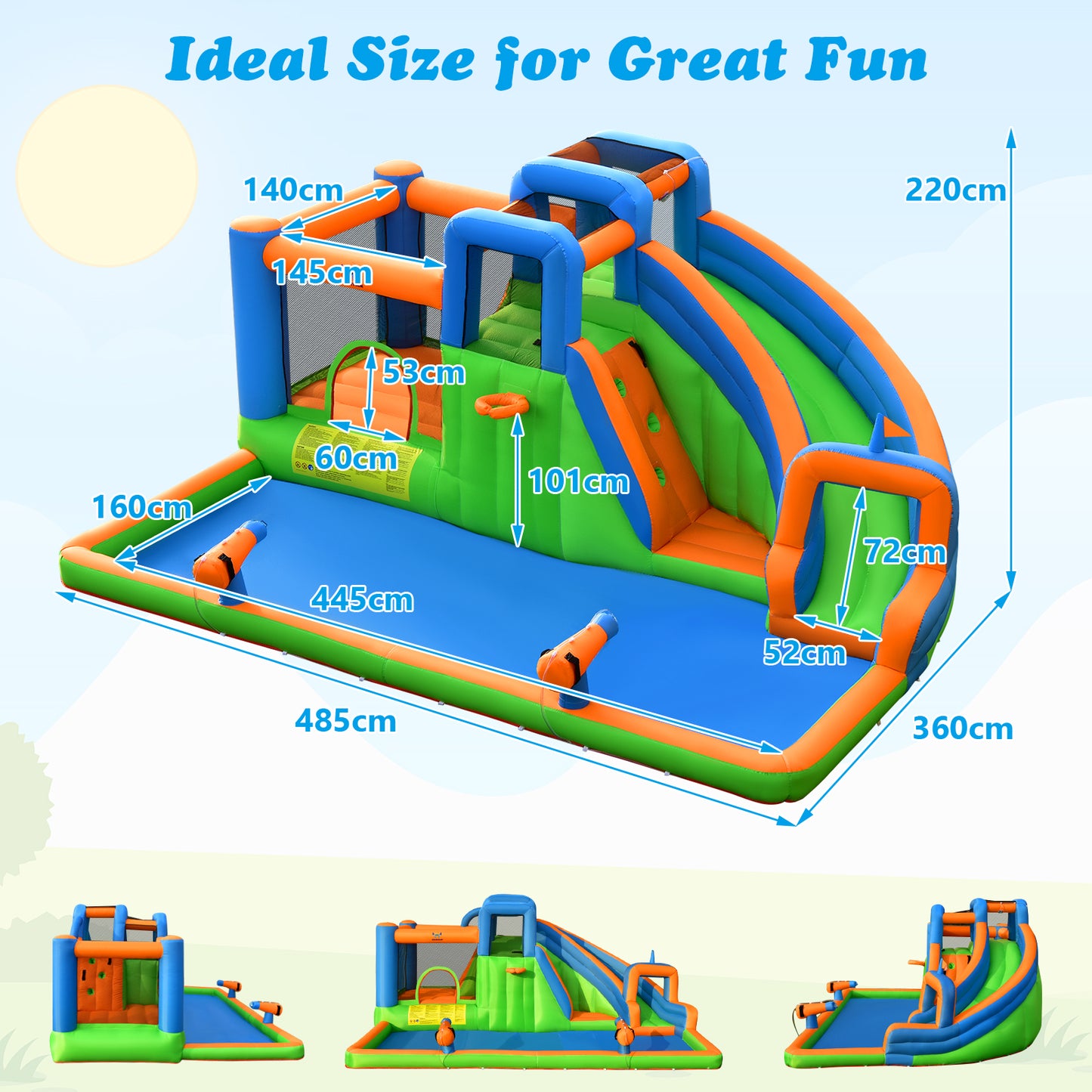 6 in 1 Inflatable Water Slide Kids Water Park for Lawn Yard (without Blower)