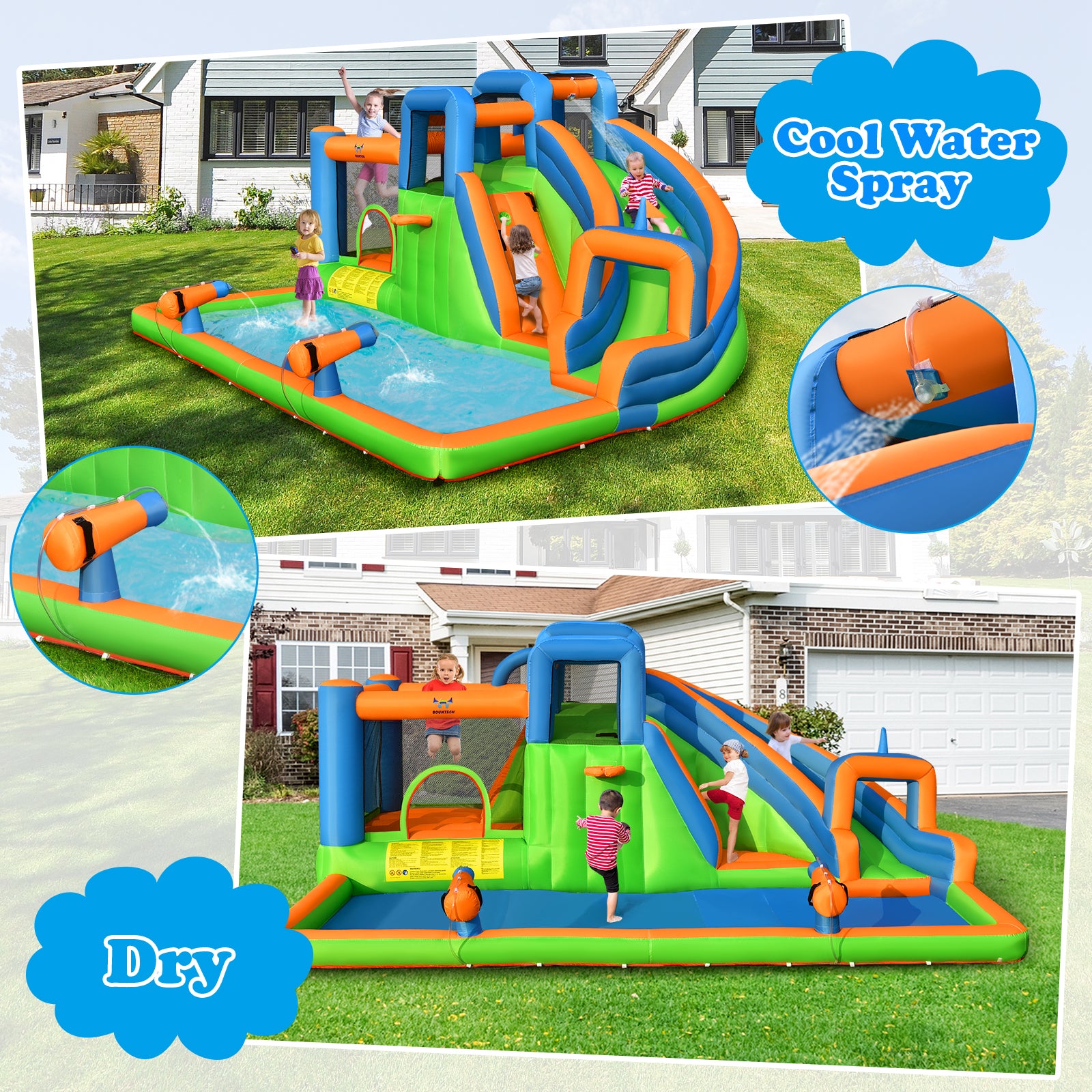 6 in 1 Inflatable Water Slide Kids Water Park for Lawn Yard (without Blower)