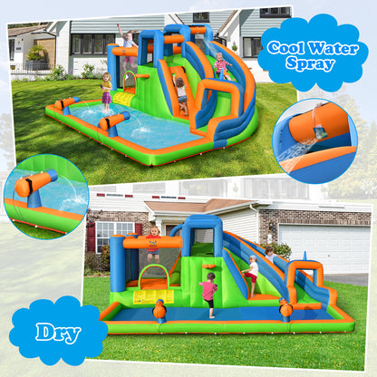 6 in 1 Inflatable Water Slide Kids Water Park for Lawn Yard (without Blower)