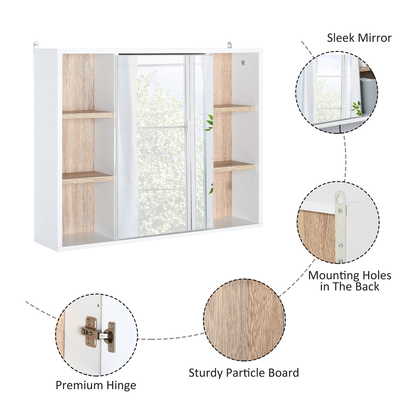 HOMCOM Bathroom Mirror Cabinet, Wall Mounted Medicine Cabinet with Storage Cupboard and Adjustable Shelf, White