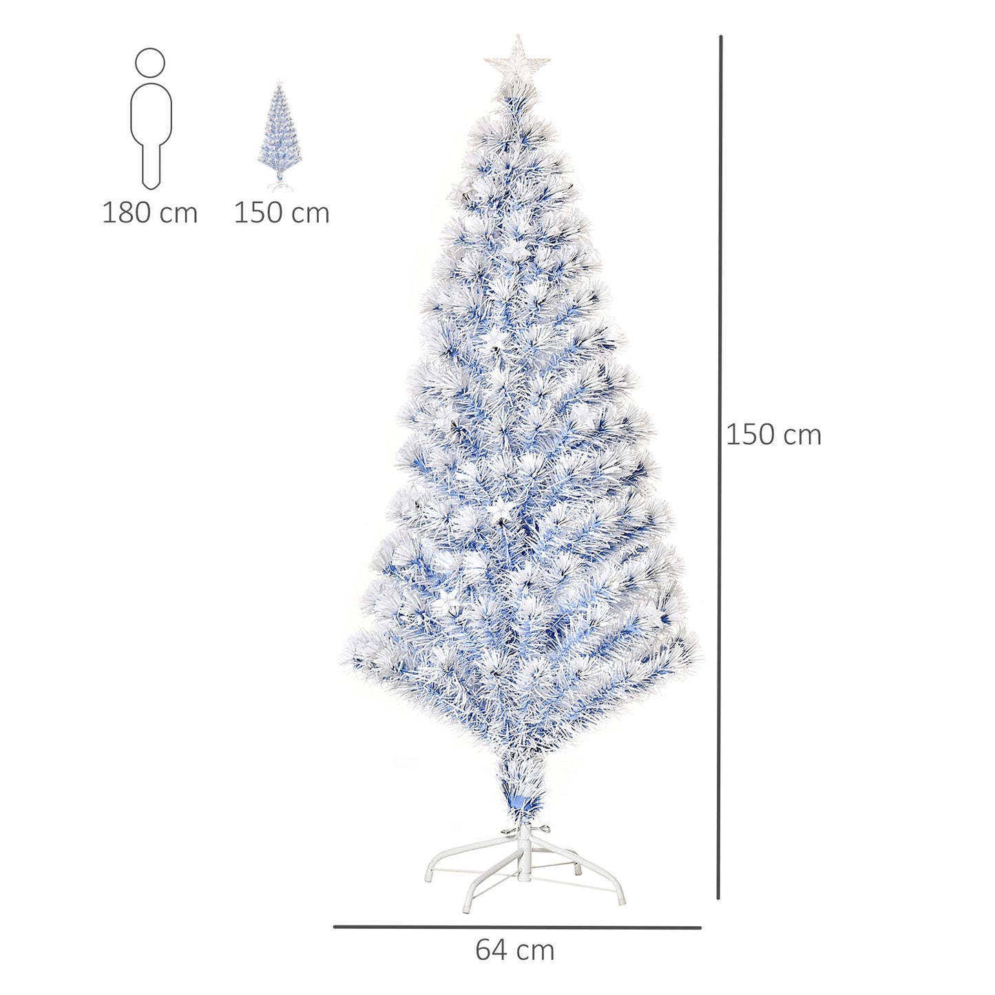 HOMCOM Artificial Fibre Optic Christmas Tree Seasonal Decoration w/ 20 LED Lights Pre-Lit Easy Store White Blue 5FT