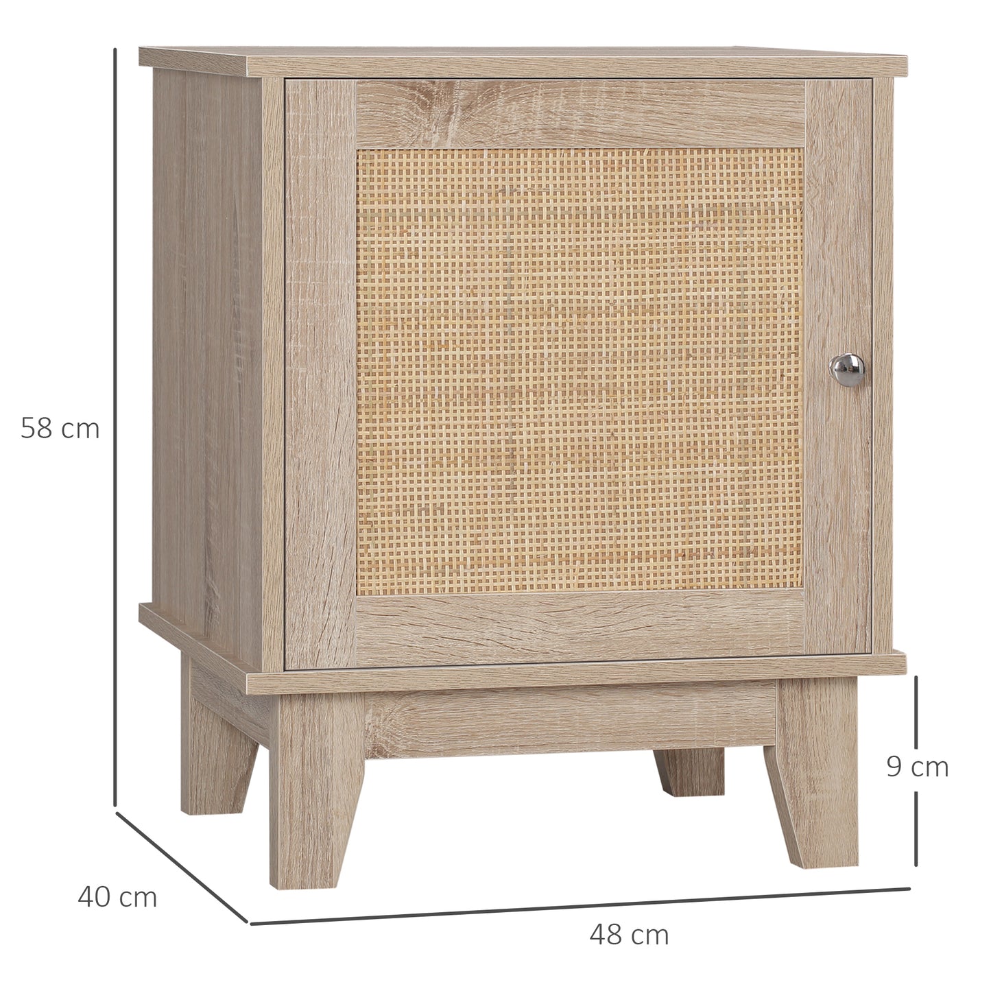 HOMCOM Bedside Table, Bedside Cabinet with Storage Cupboard, Side End Table with Rattan Element for Living Room, Bedroom, Set of 2, Natural