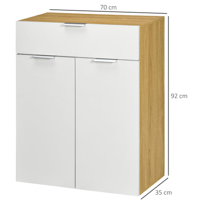 HOMCOM Modern Storage Cabinet, High Gloss Slim Sideboard with Drawer, Door Cupboard, Adjustable Shelves, White and Natural