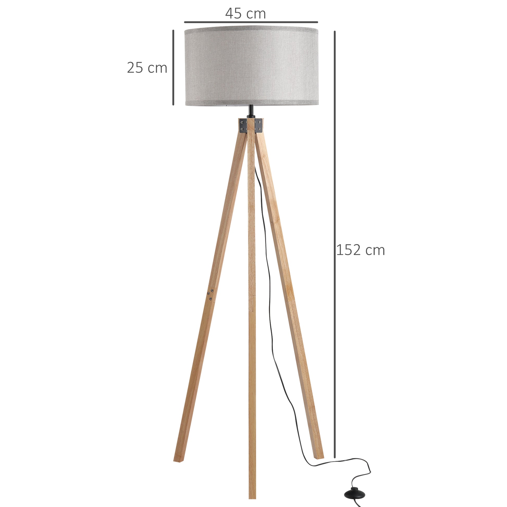 HOMCOM 5FT Elegant Wood Tripod Floor Lamp Free Standing E27 Bulb Lamp Versatile Use for Home Office - Grey