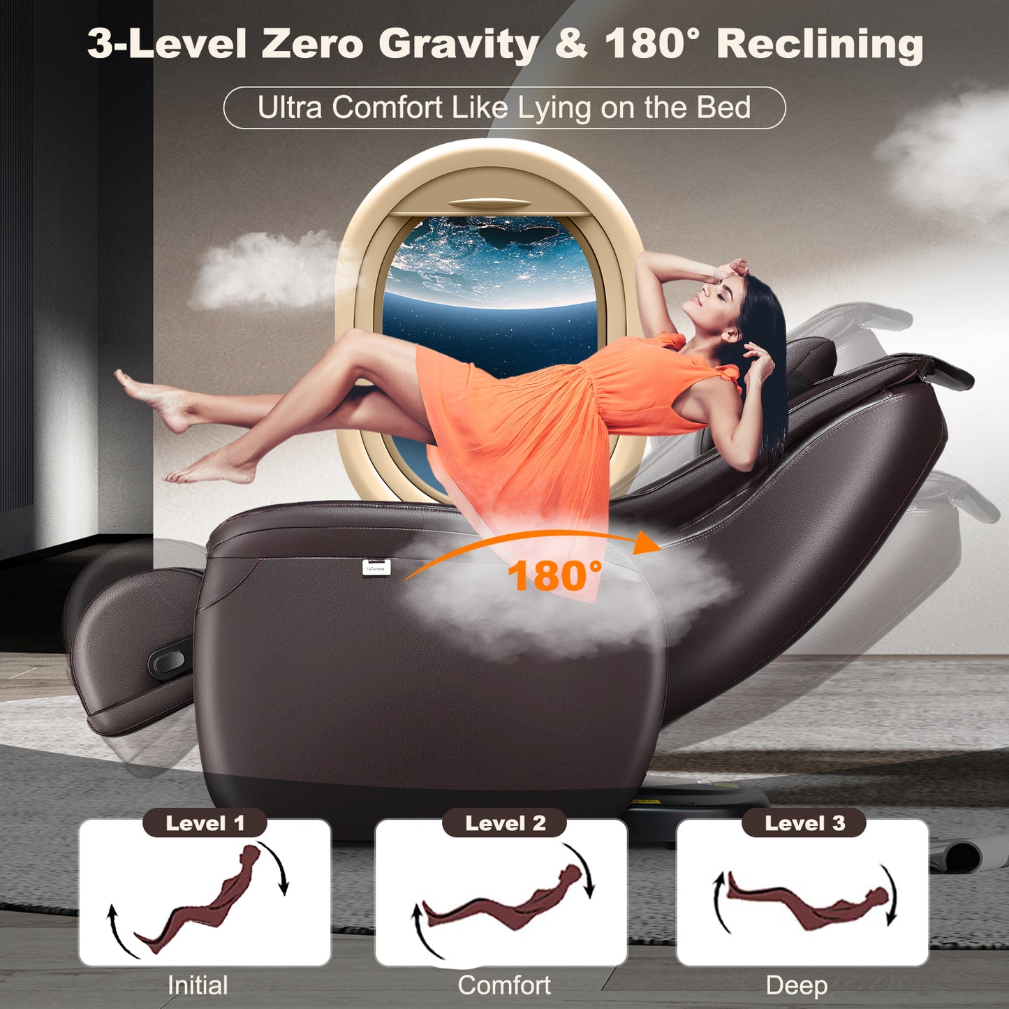 3D Zero Gravity Massage Chair with Full Body Massage and Back Heater-Brown