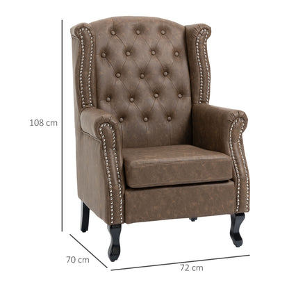 HOMCOM Wingback Accent Chair Tufted Chesterfield-style Armchair with Nail Head Trim for Living Room Bedroom Brown