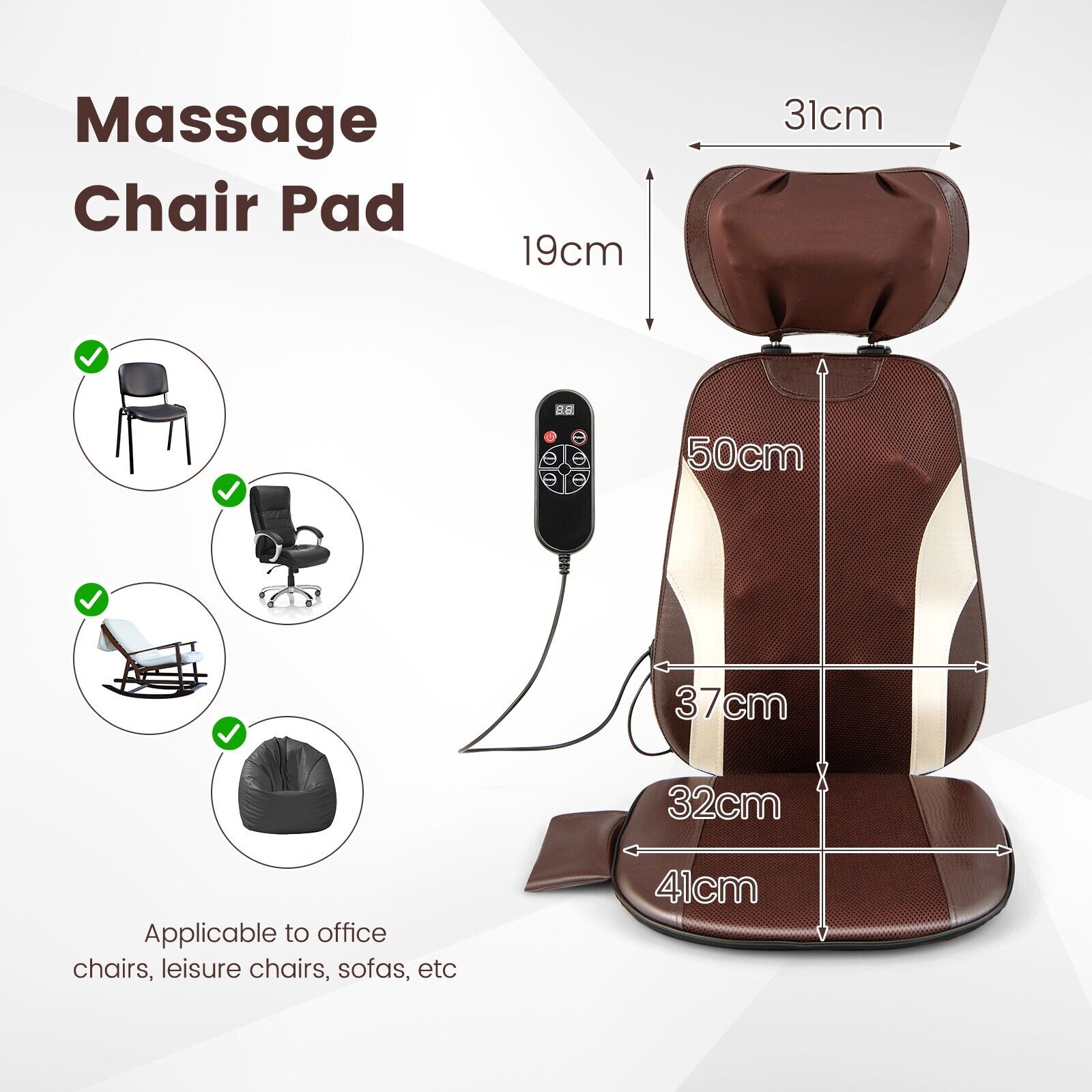 Back Massager Cushion with 46 Massaging Heads-Brown