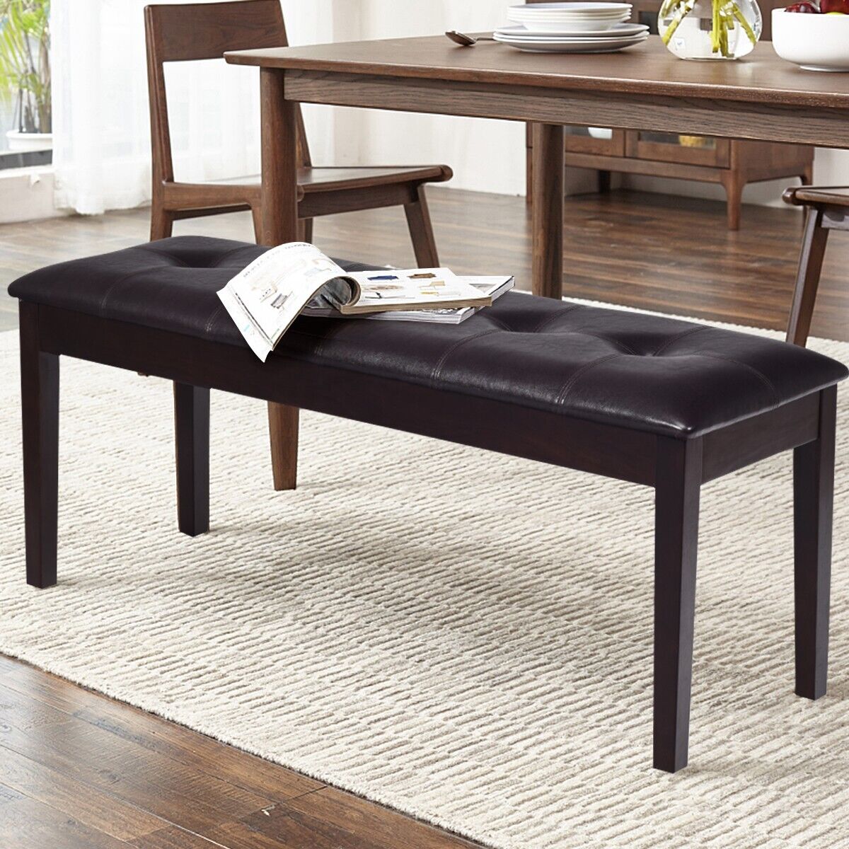 Upholstered PU Dining Bench with Padded Seat for Hallway Bedroom-Brown