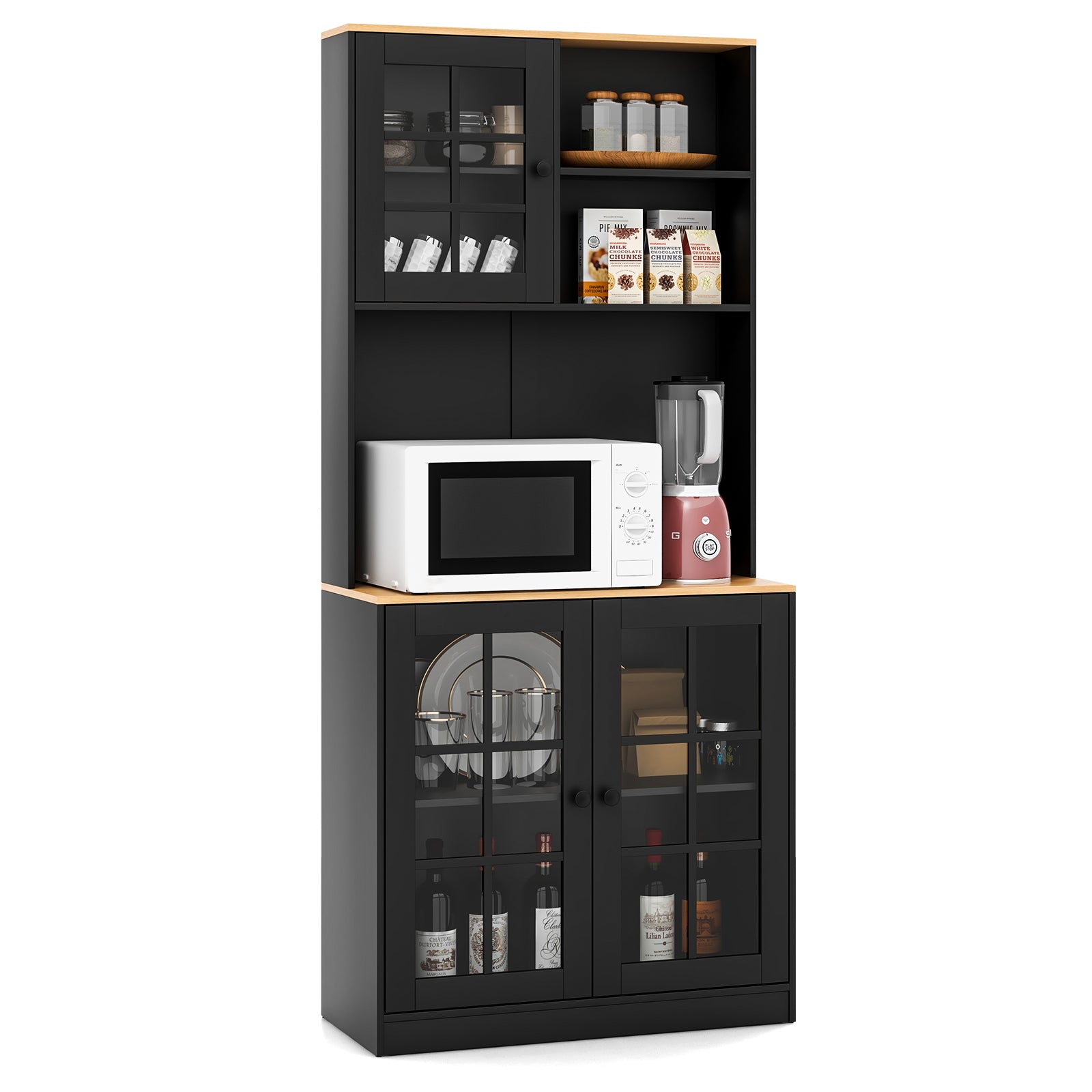 183 cm Kitchen Buffet Sideboard with Hutch-Black