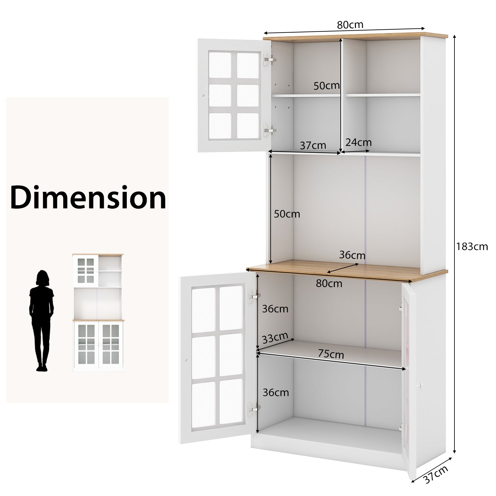 183 cm Kitchen Buffet Sideboard with Hutch-White