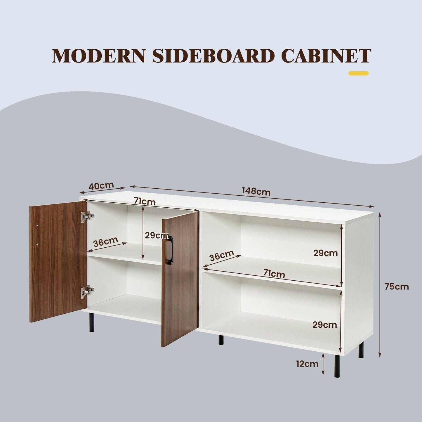 2/4 Door Kitchen Buffet Sideboard with Open Compartments-2Doors