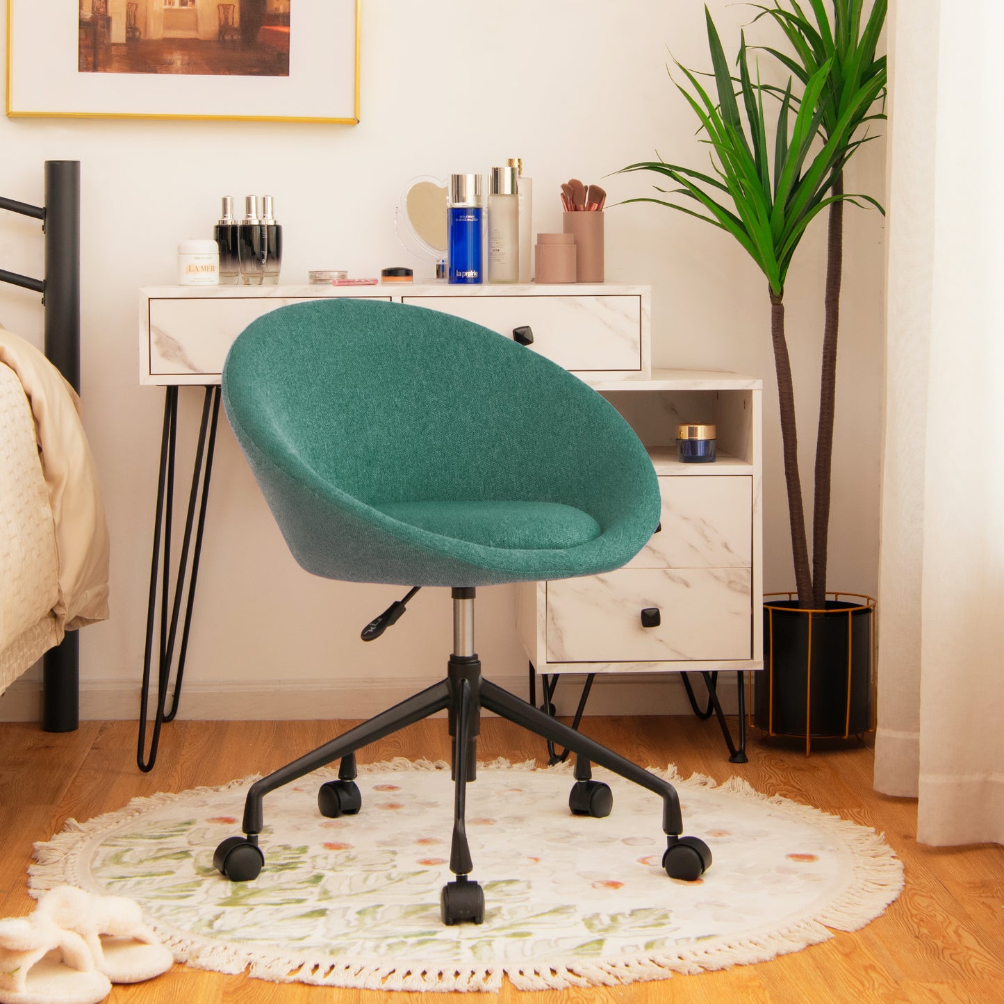 Modern Height Adjustable Swivel Accent Chair with Flexible Casters for Study Room and Make-up Room-Green