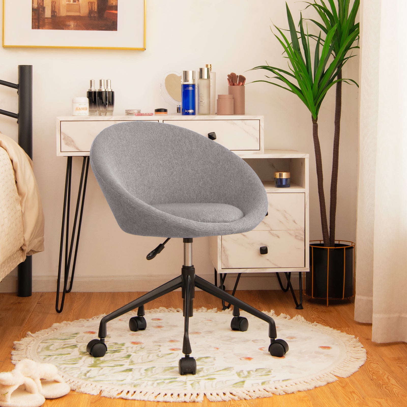 Modern Height Adjustable Swivel Accent Chair with Flexible Casters for Study Room and Make-up Room-Grey