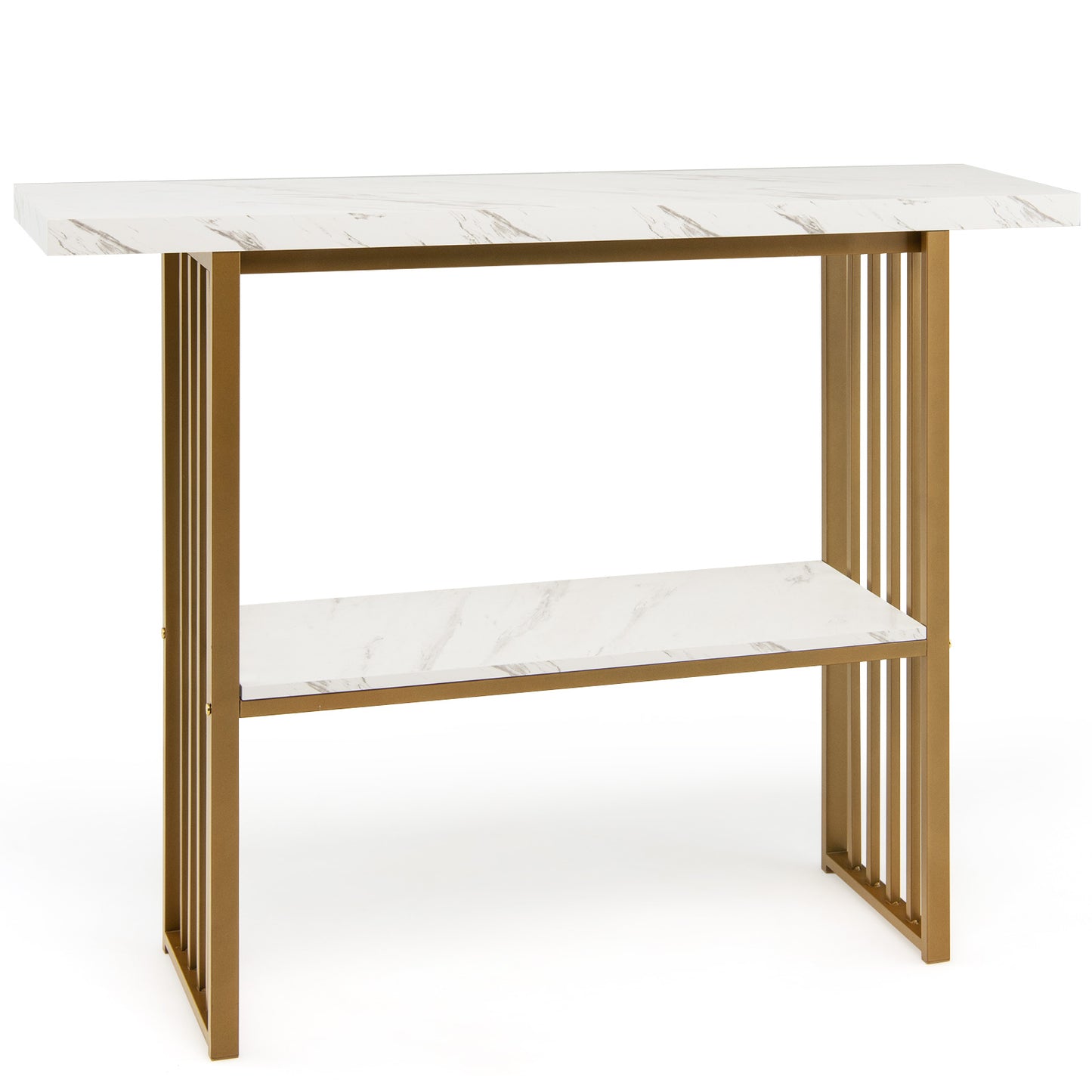 2-Tier Faux Marble Console Table for Entryway Living Room Bedroom-White &amp; Golden