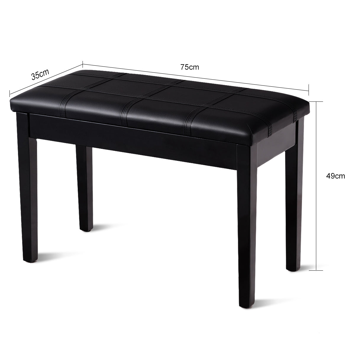 Wooden Duet Piano Bench with Padded Cushion and Music Storage-Black