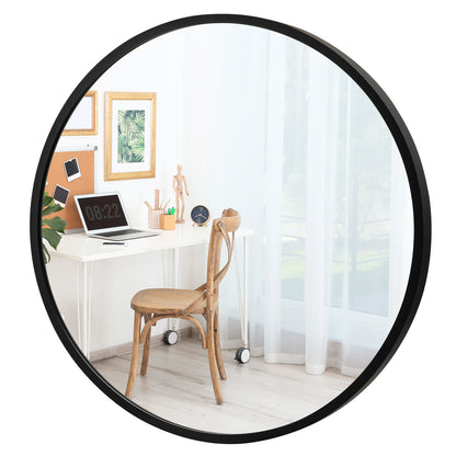 40cm Large Round Wall-mounted Mirror for Bathroom Bedroom-Black