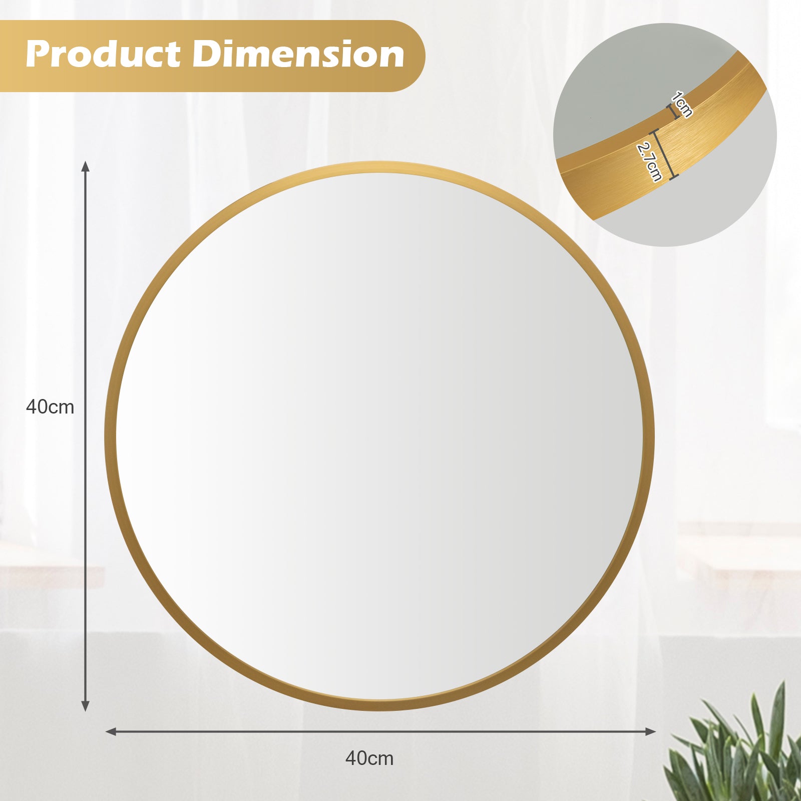 40cm Large Round Wall-mounted Mirror for Bathroom Bedroom-Golden