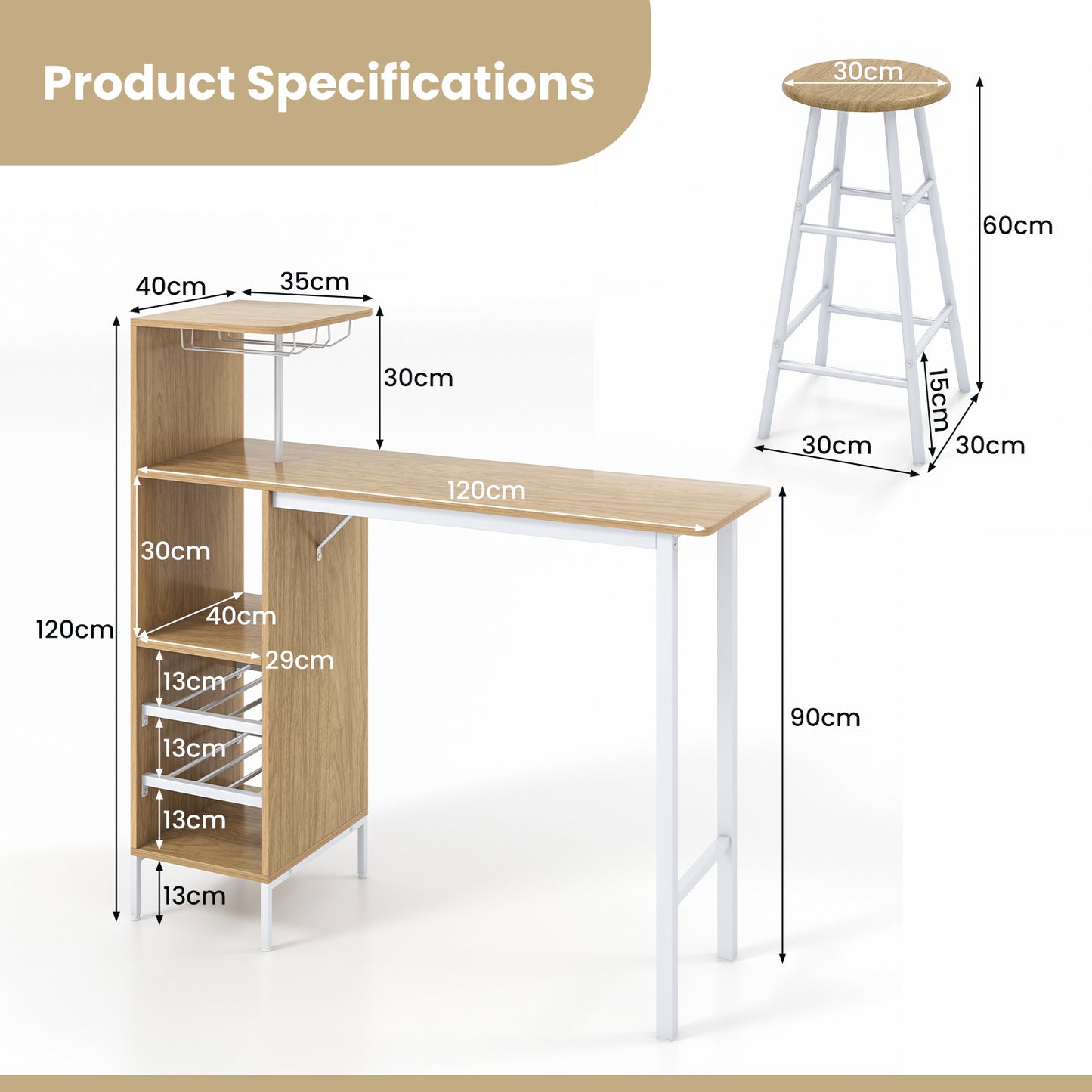 Counter Height Dining Table Set for Bistro Living Room-Natural