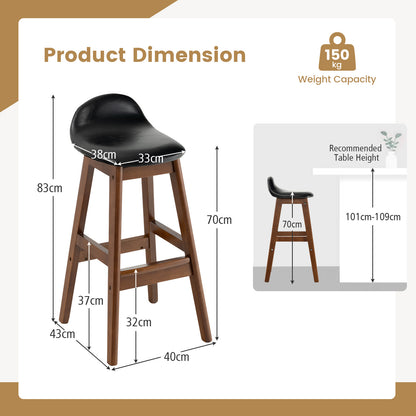 Bar Stool Set of 2 with Padded Seat and Back Cushion-Black