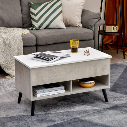 Lift Up Top Coffee Table with Hidden Storage Compartment and Open Shelf-Grey