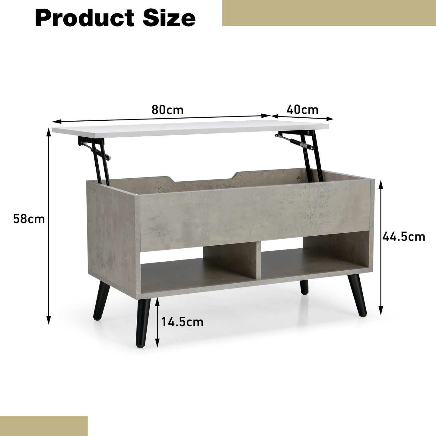 Lift Up Top Coffee Table with Hidden Storage Compartment and Open Shelf-Grey