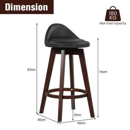 Swivel Bar Stool Set of 2 with Low Back and Rubber Wood Legs-Black