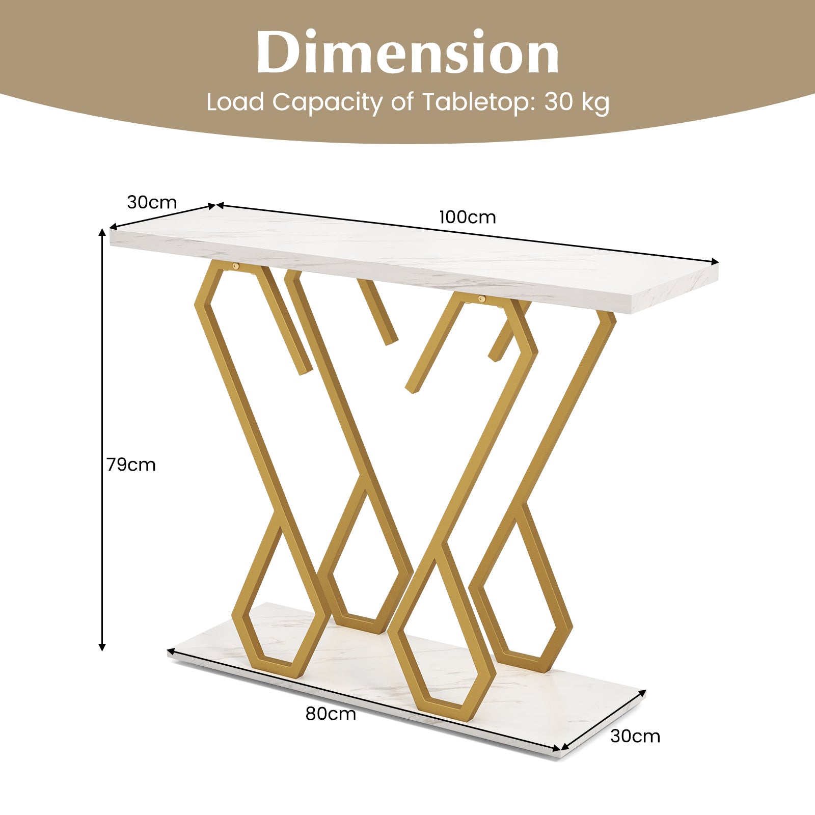 Faux Marble Console Table with Adjustable Foot Pads-White